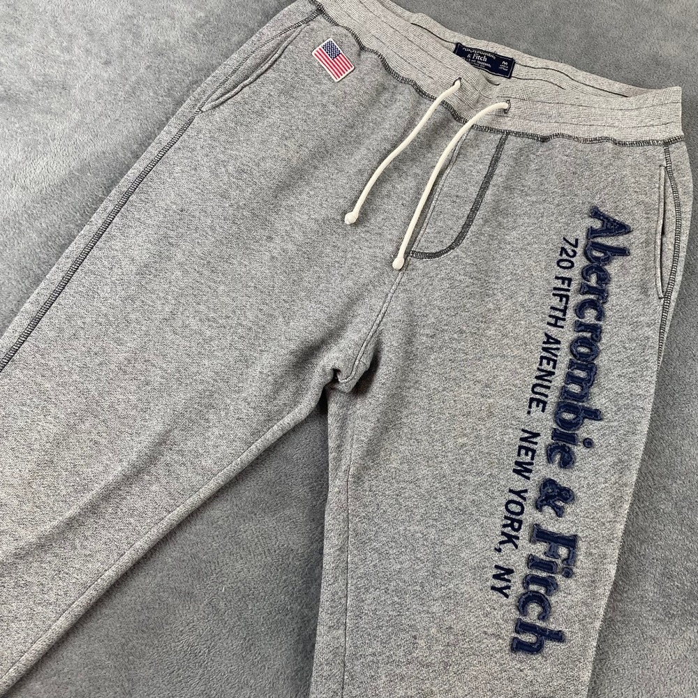 Abercrombie & Fitch Mens Medium Joggers Gray Graphic Sweatpants Fifth Ave NY
